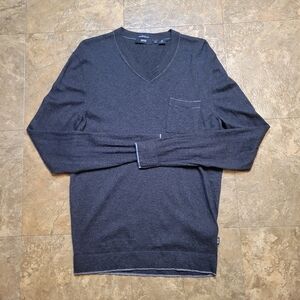 Boss Hugo Boss Cotton Cashmere Sweater Mens Large L Gray LS V-Neck Slim Fit